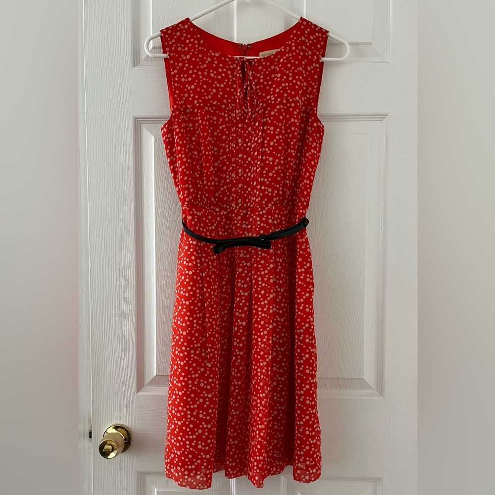 Hi There! Orange & White polkadot Karen Walker/anthro dress w/belt Size 0